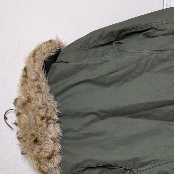 H&M Army Green Coat Faux Fur Collar Womens 0 Olive Green Jacket - Picture 11 of 15
